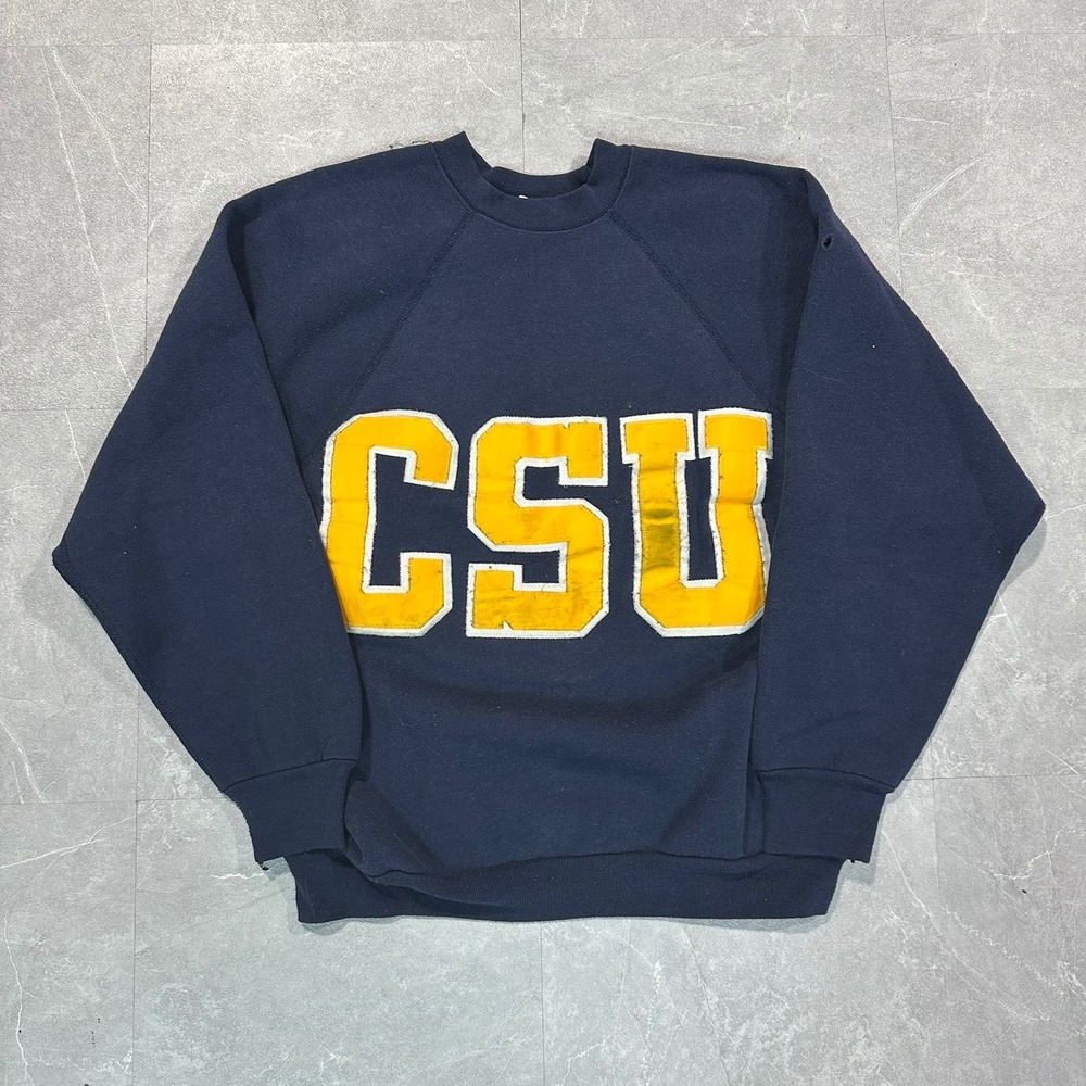Vintage Discus Athletic CSU Sweatshirt Mens Large Navy Blue Raglan Pullover